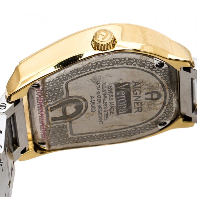 Pre Owned Aigner Silver Two-Tone Stainless Steel Verona A48000 Women's Wristwatch 39 mm