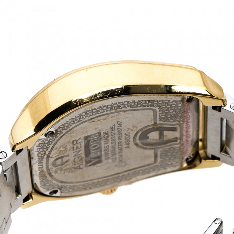 Pre Owned Aigner Silver Two-Tone Stainless Steel Verona A48000 Women's Wristwatch 39 mm