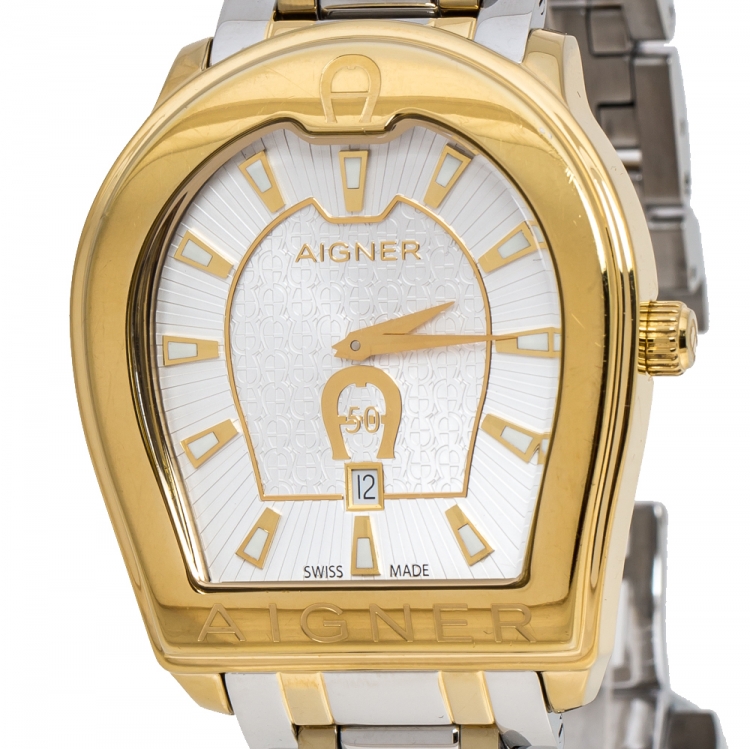 Pre Owned Aigner Silver Two-Tone Stainless Steel Verona A48000 Women's Wristwatch 39 mm