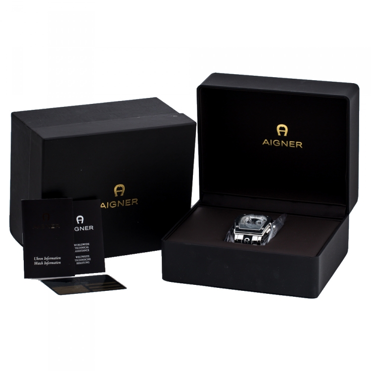 Pre Owned Aigner Silver Stainless Steel Rubber Roma Chrono A38500 Men's Wristwatch 46 mm