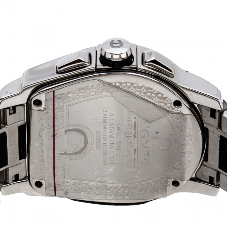 Pre Owned Aigner Silver Stainless Steel Rubber Roma Chrono A38500 Men's Wristwatch 46 mm