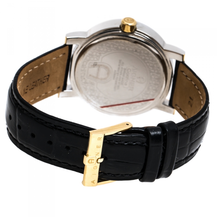 Pre Owned Aigner Silver White Two-Tone Stainless Steel Cortina A26000 Men's Wristwatch 41 mm