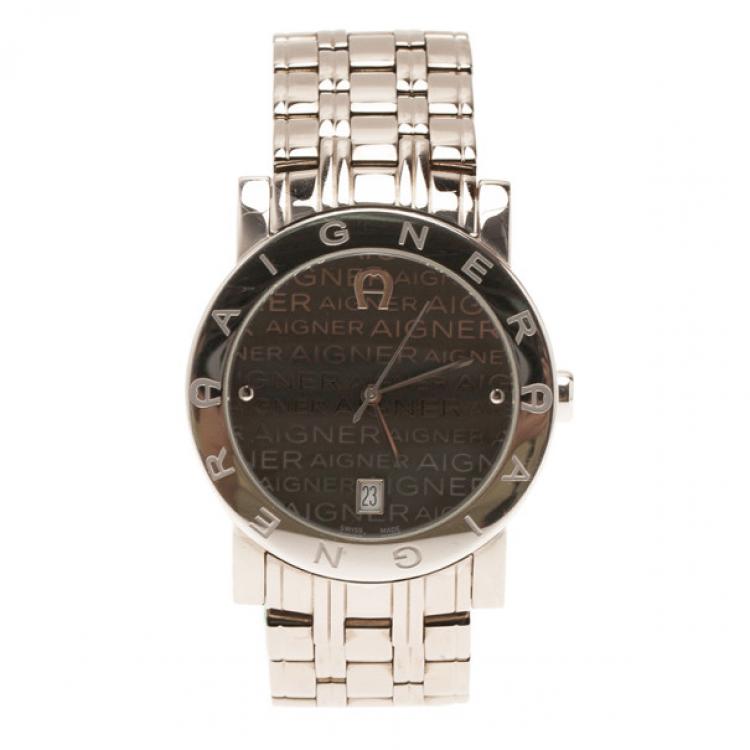 مملوكة مسبقًا Aigner Grey Stainless Steel Cortina Men's Wristwatch 38MM