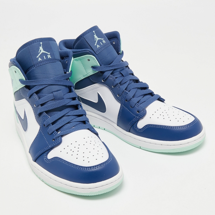 مملوكة مسبقًا Air Jordan 1 Tricolor Leather Mystic Navy Mint Mid Top Sneakers Size 43