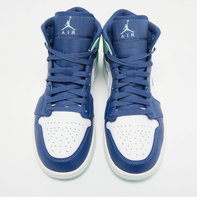 مملوكة مسبقًا Air Jordan 1 Tricolor Leather Mystic Navy Mint Mid Top Sneakers Size 43