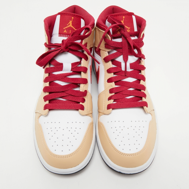 Pre Owned Air Jordan 1 Tricolor Leather Light Curry Cardinal Mid Top Sneakers Size 42