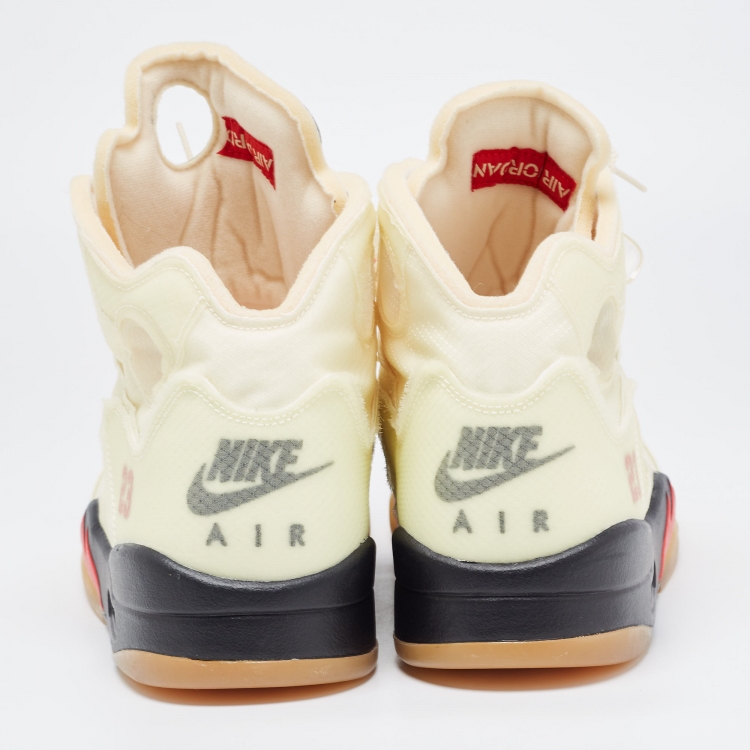 Pre Owned Off White x Air Jordan Cream Mesh Air Jordan 5 Retro Sail High Top Sneakers Size 47