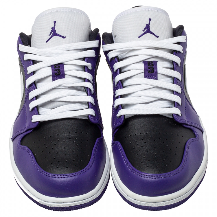 Pre Owned Air Jordan Purple Black Leather Air Jordan 1 Low Top Sneakers Size 43