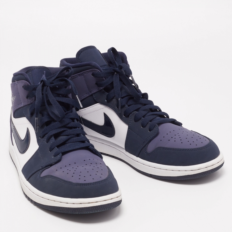Pre Owned Air Jordan's Multicolor Leather and Nubuck Leather Jordan 1 Mid Obsidian Sneakers Size 44