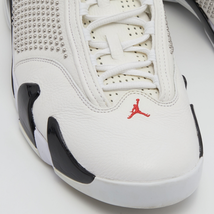 Pre Owned Air Jordans x Supreme White/Black Leather 14 Retro Sneakers Size 45