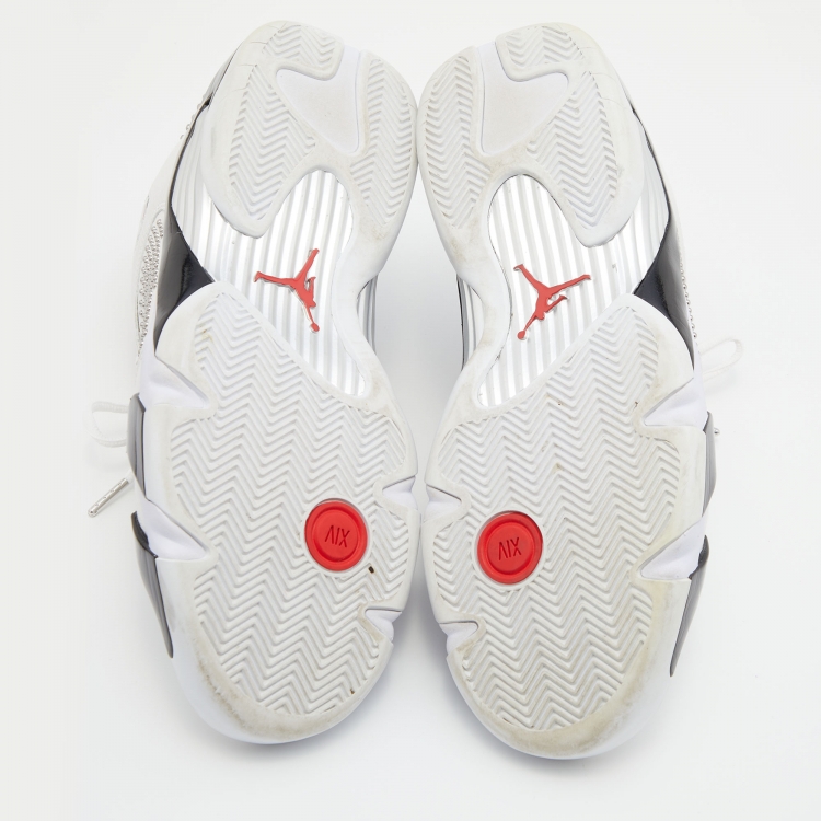 Pre Owned Air Jordans x Supreme White/Black Leather 14 Retro Sneakers Size 45
