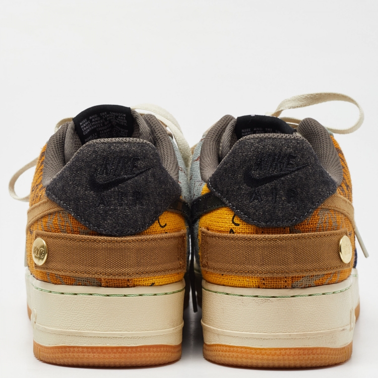 Pre Owned Nike Air Multicolor Leather And Canvas Force 1 Low Travis Scott Cactus Jack Sneakers Size 47.5