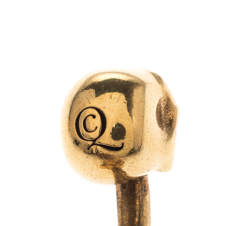 Pre Owned Alexander McQueen Skull Crystal Gold Tone Cufflinks
