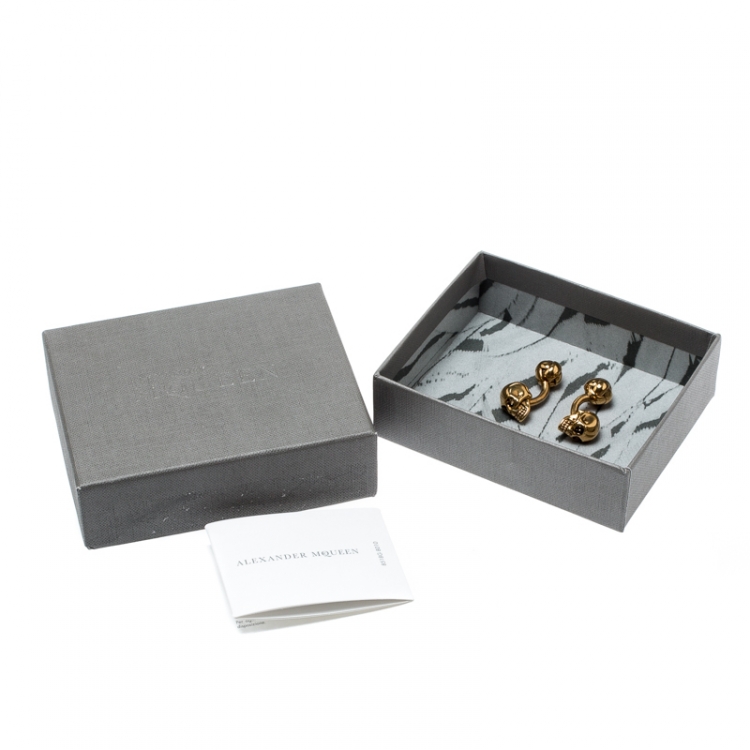 Pre Owned Alexander McQueen Skull Crystal Gold Tone Cufflinks
