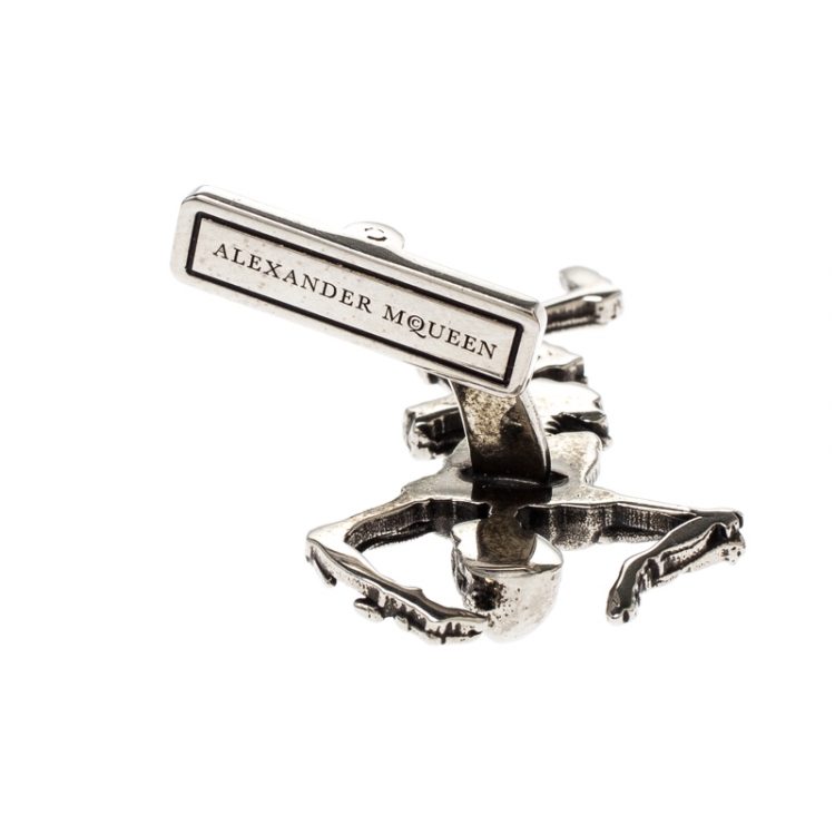Pre Owned Alexander McQueen Dancing Skeleton Silver Tone Cufflinks
