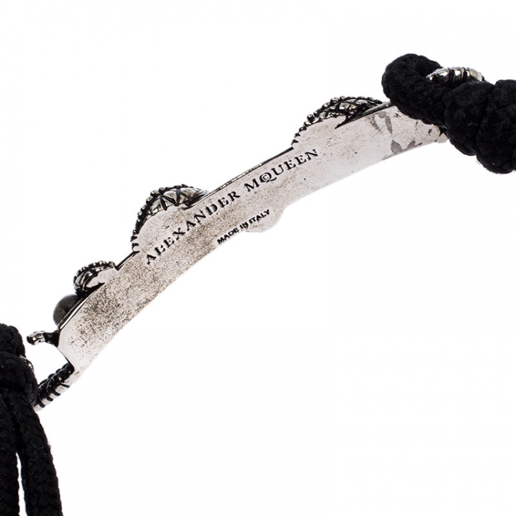 Pre Owned Alexander McQueen Silver Tone Logo Skull Snake Bar Bracelet