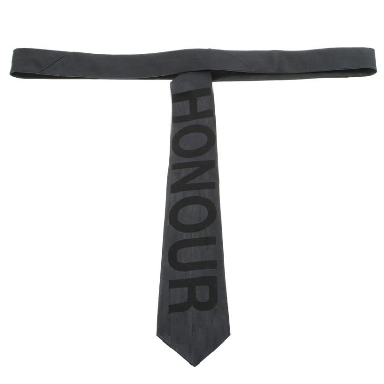 Pre Owned Alexander McQueen Grey Silk Honour Logo Tie