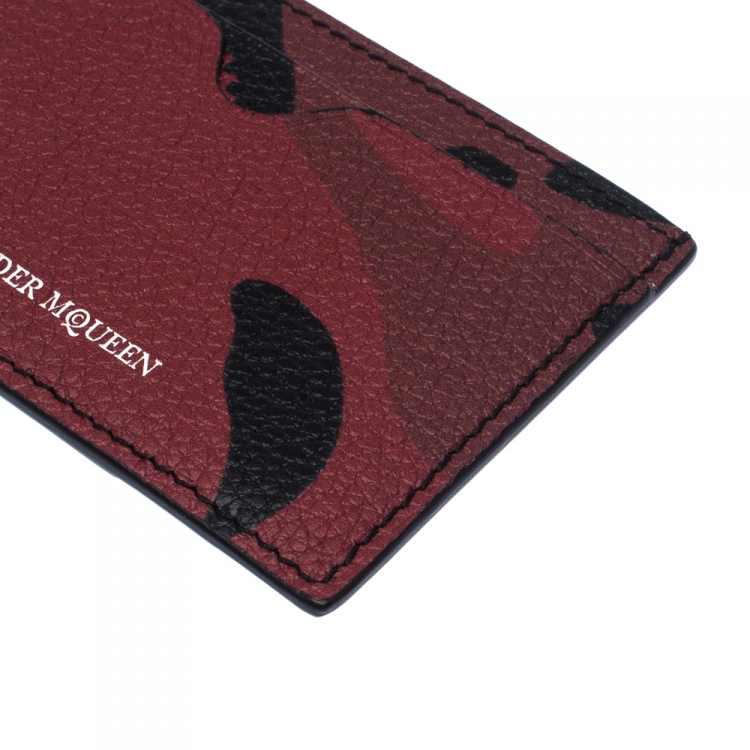 Pre Owned Alexander McQueen Red Camo Leather Dancing Skeleton Card Holder       