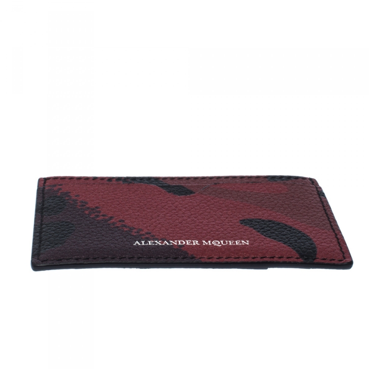 Pre Owned Alexander McQueen Red Camo Leather Dancing Skeleton Card Holder       