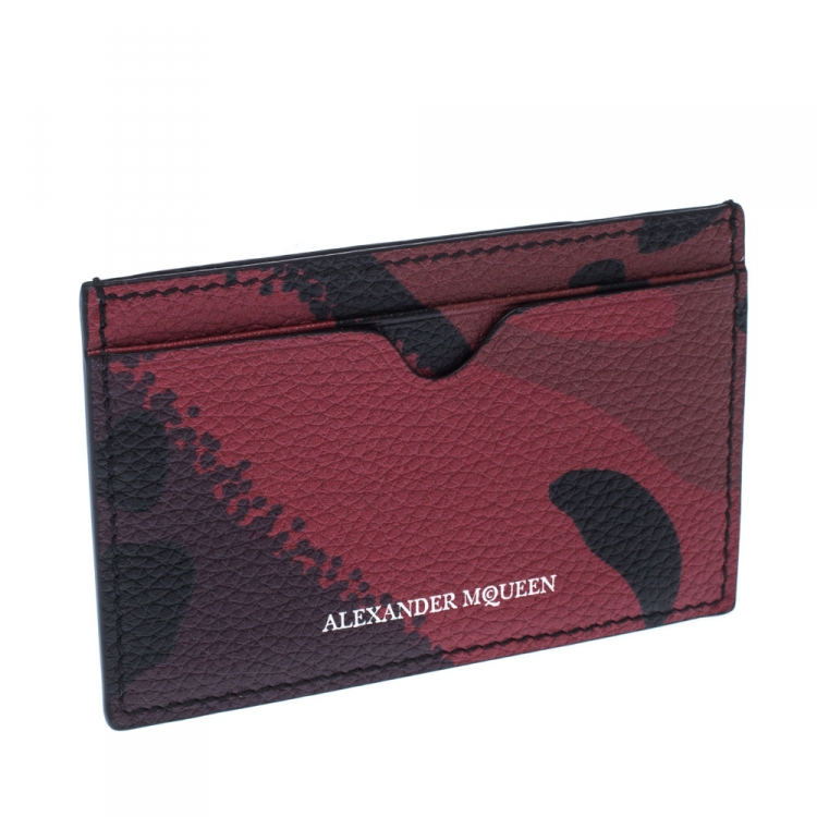 Pre Owned Alexander McQueen Red Camo Leather Dancing Skeleton Card Holder       