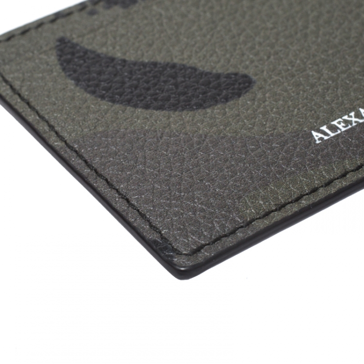 Pre Owned Alexander McQueen Green Camo Dancing Skeleton Leather Card Holder