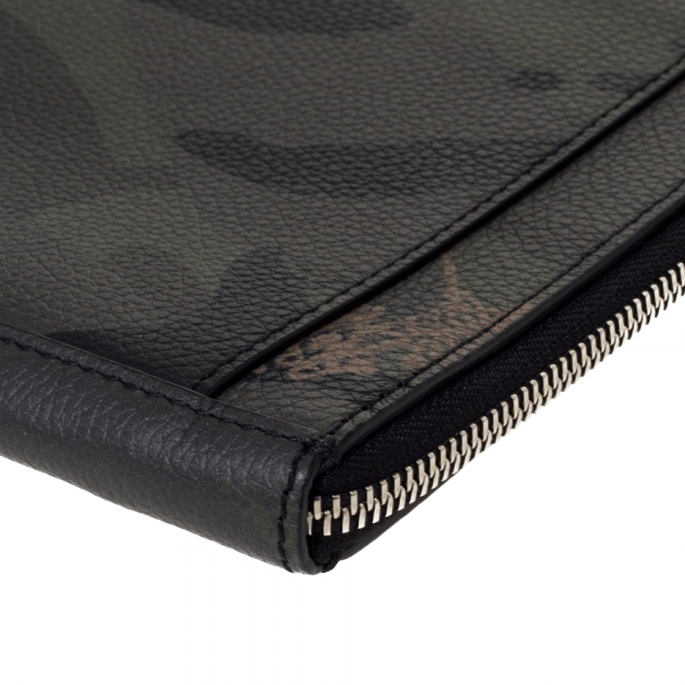 Pre Owned Alexander McQueen Green Camouflage Leather Dancing Skeleton Pouch