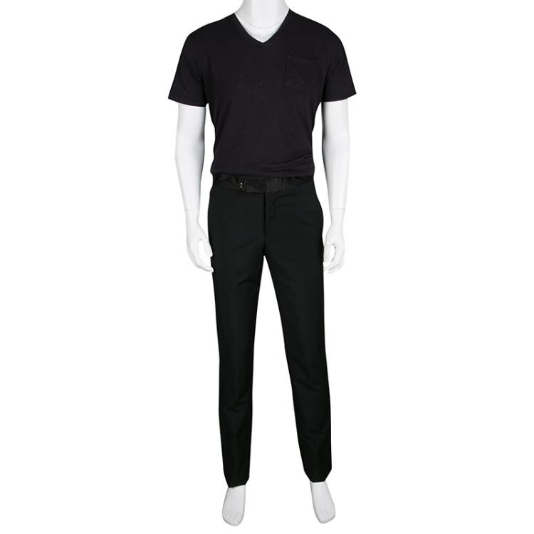 Pre Owned Alexander McQueen Black Satin Wasitband Detail Tuxedo Trousers M