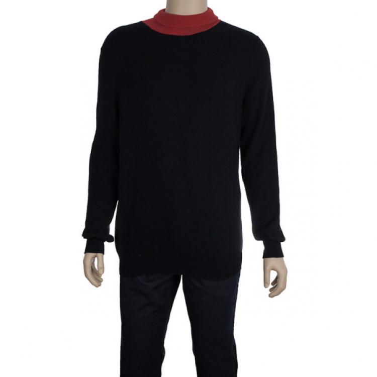 Pre Owned Alexander McQueen Black Cashmere Wool Contrast Rollneck Jumper XL