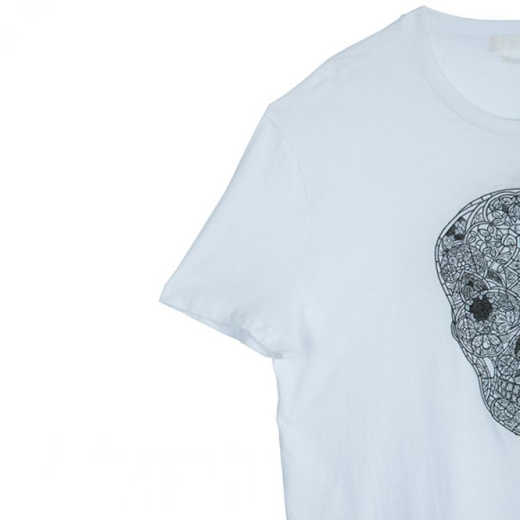 Pre Owned Alexander McQueen Men's White Embroidered Skull T-shirt L