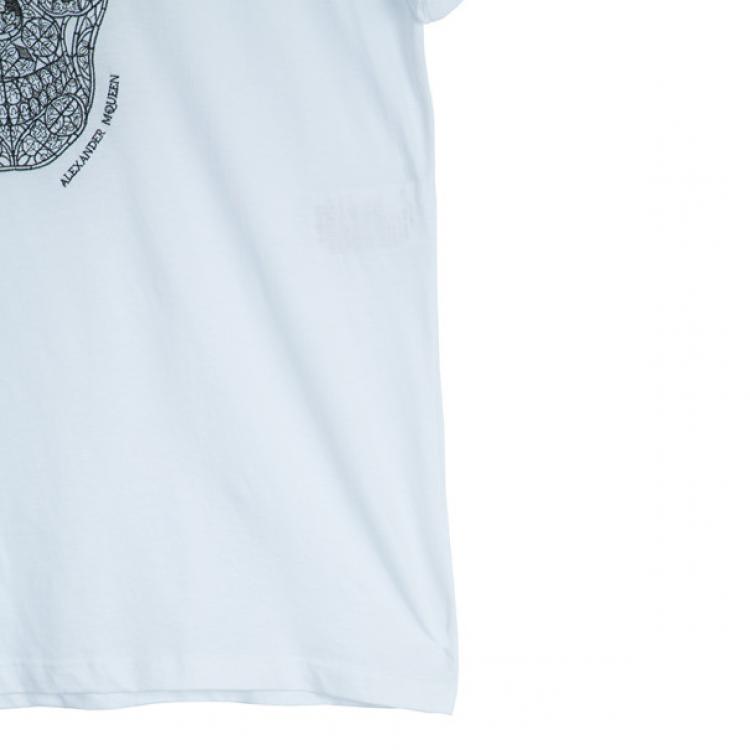Pre Owned Alexander McQueen Men's White Embroidered Skull T-shirt L