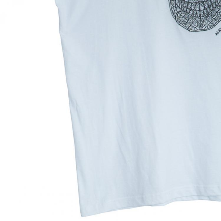 Pre Owned Alexander McQueen Men's White Embroidered Skull T-shirt L