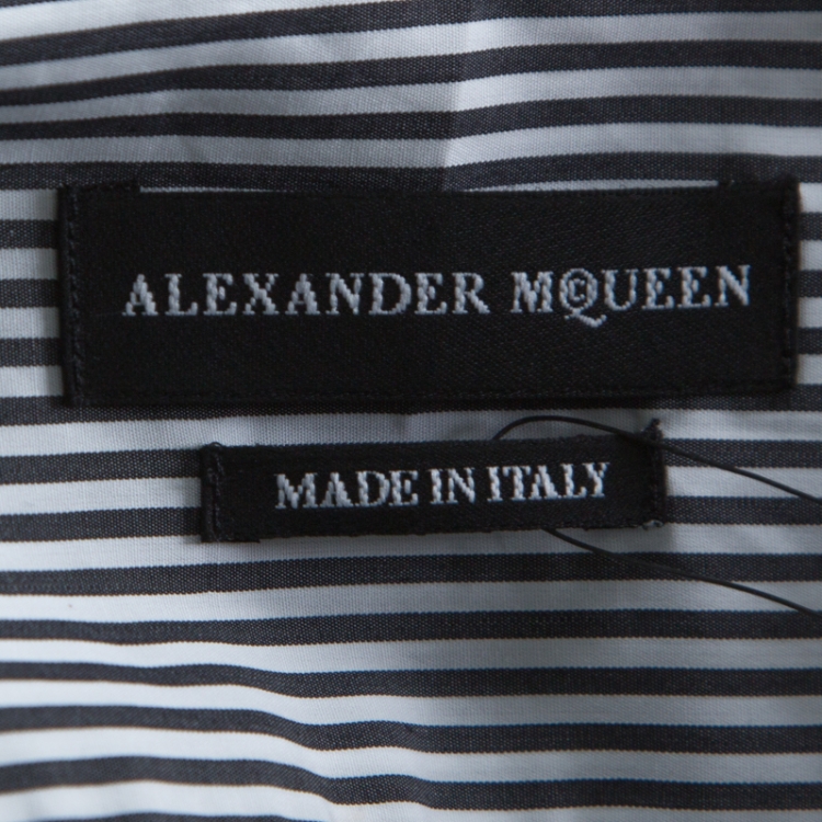 مملوكة مسبقًا Alexander McQueen Black & White Striped Cotton Rib Cage Stitch Full Sleeve Shirt XL