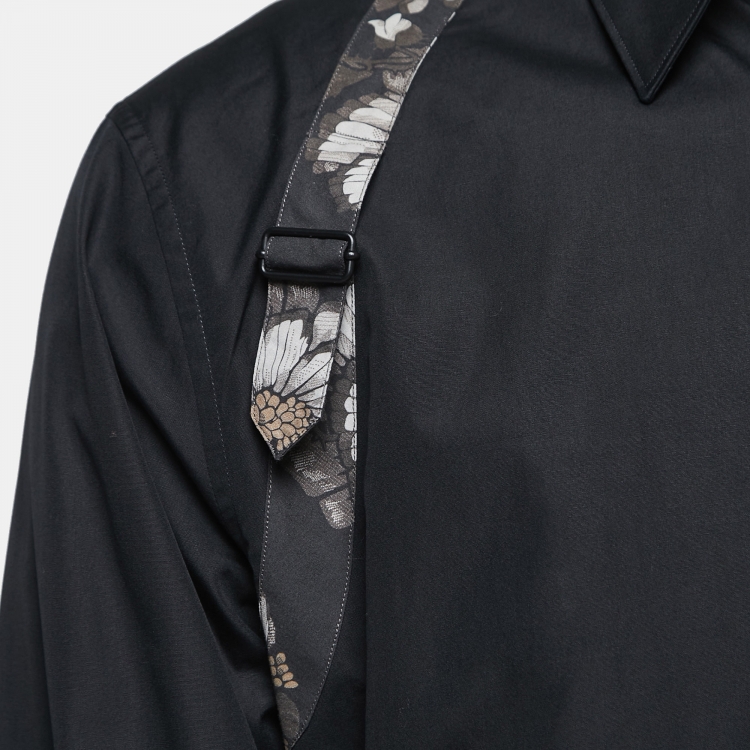 Pre Owned Alexander McQueen Black Cotton Floral Print Harness Shirt 2XL