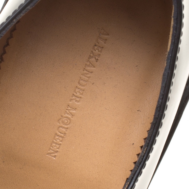 Pre Owned Alexander McQueen Black Leather Buckle Fringe Detail Brogues Size 44