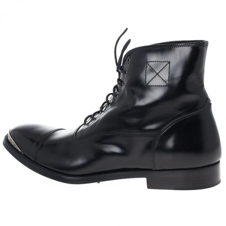 مملوكة مسبقًا Alexander McQueen Black Cap Toe Boots Size 43