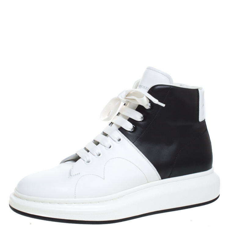 Alexander McQueen White/Black Leather Lace Up High Top Sneakers Size 45 ...