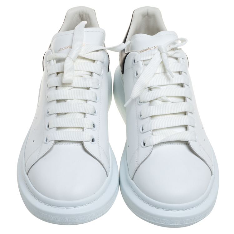Pre Owned Alexander McQueen White And Black Leather Oversized Low Top Sneakers Size 46