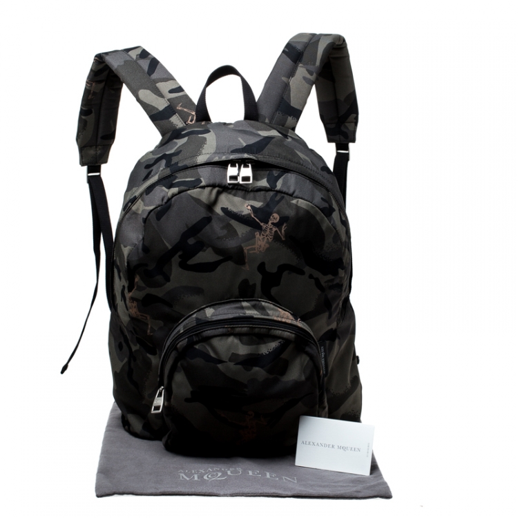 Pre Owned Alexander McQueen Camo Nylon Dancing Skeleton Backpack