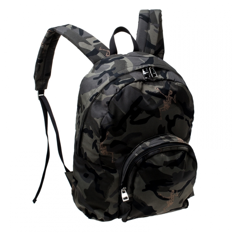 Pre Owned Alexander McQueen Camo Nylon Dancing Skeleton Backpack