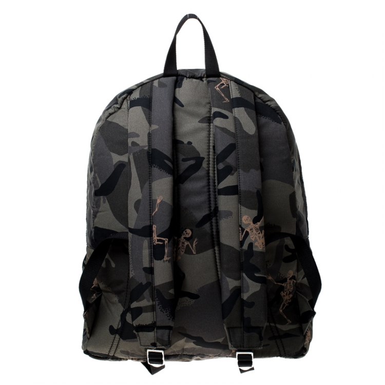 Pre Owned Alexander McQueen Camo Nylon Dancing Skeleton Backpack