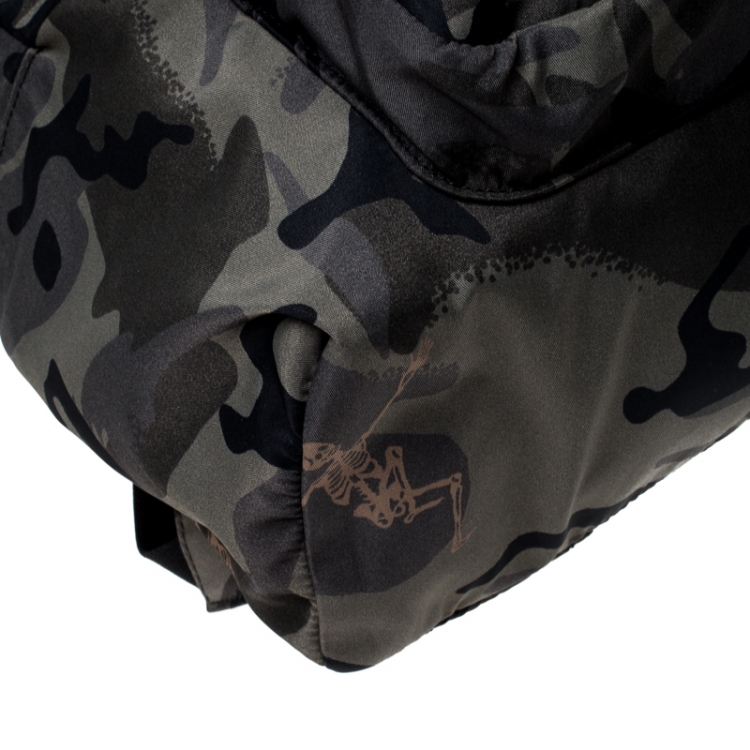 Pre Owned Alexander McQueen Camo Nylon Dancing Skeleton Backpack