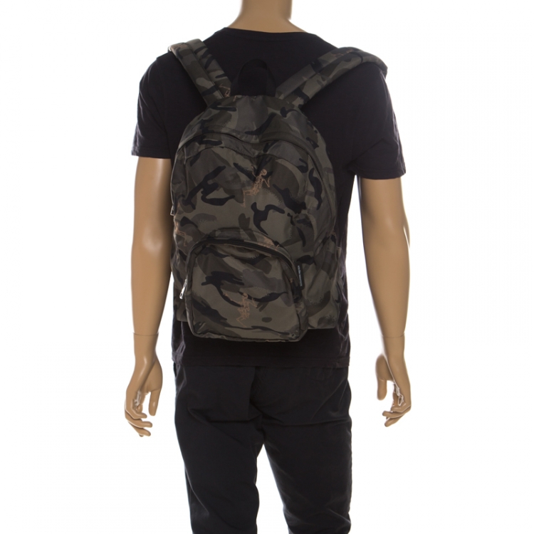 Pre Owned Alexander McQueen Camo Nylon Dancing Skeleton Backpack