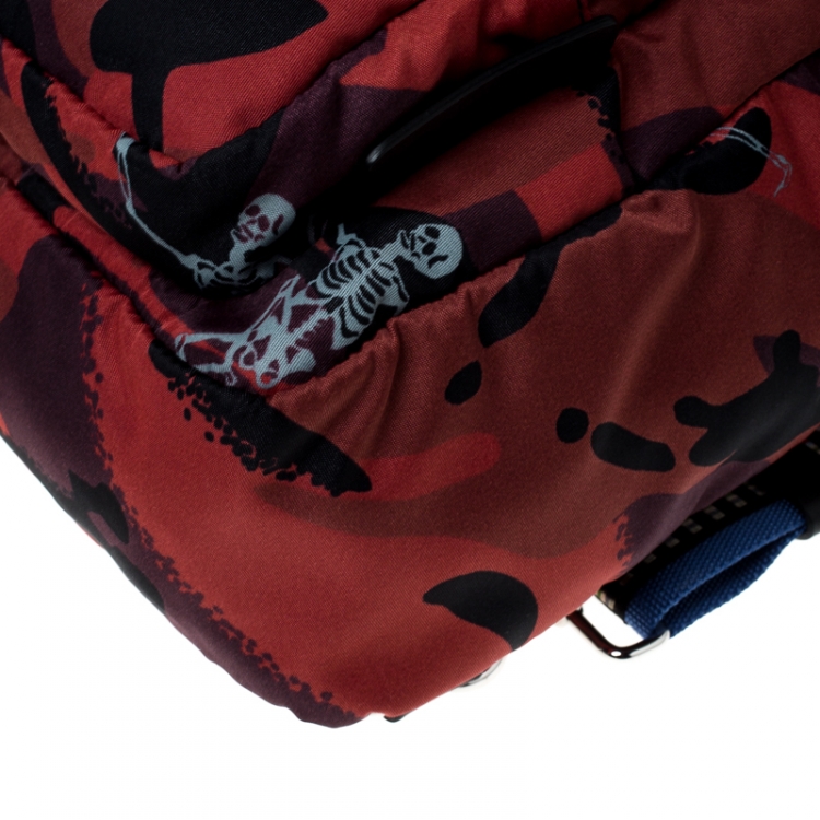 Pre Owned Alexander McQueen Red Camo Nylon Dancing Skeleton Backpack