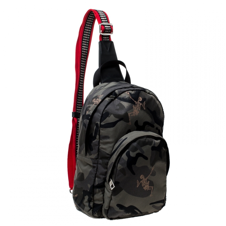 Pre Owned Alexander McQueen Camo Nylon Dancing Skeleton Backpack