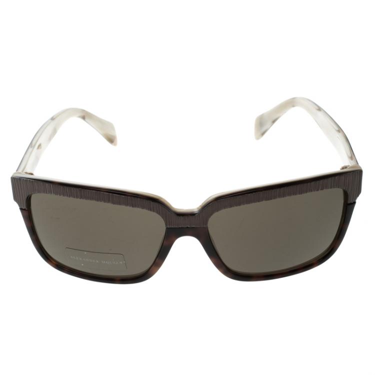 Pre Owned Alexander McQueen Brown Tortoise AMQ 4191/S Square Sunglasses