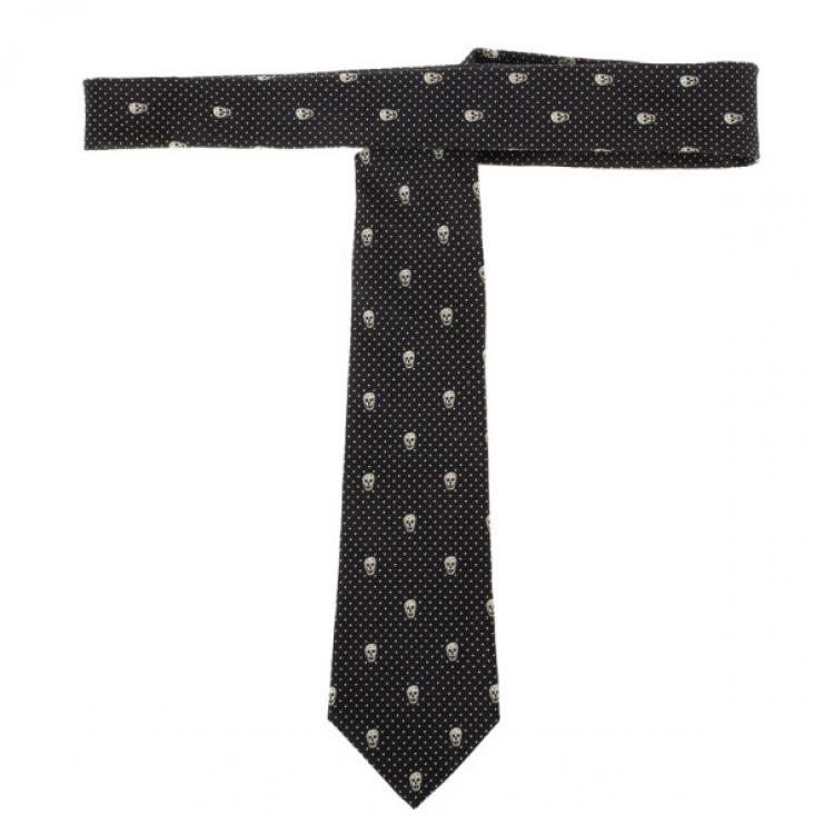 مملوكة مسبقًا Alexander McQueen Black Woven Skull Silk Tie