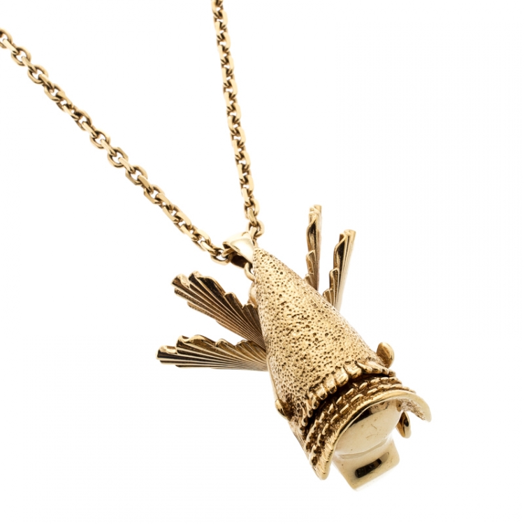 Pre Owned Alexander McQueen Oriental Samurai Skull Crystal Studded Gold Tone Necklace