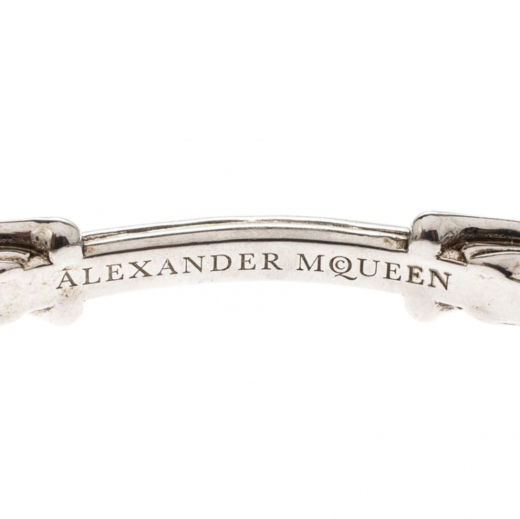 Pre Owned Alexander McQueen Twin Skull Silver Tone Open Cuff Bracelet