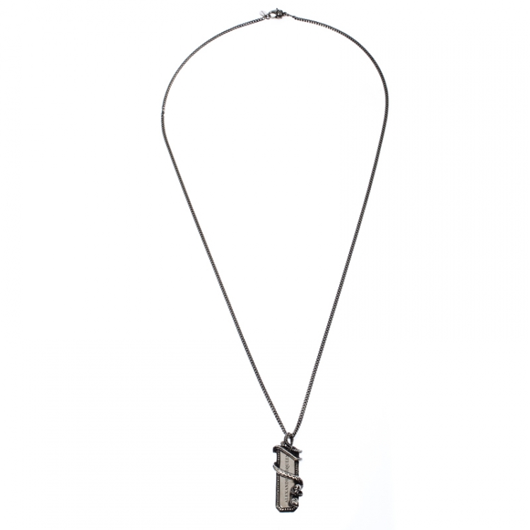 Pre Owned Alexander McQueen Silver Tone Snake Tag Necklace
