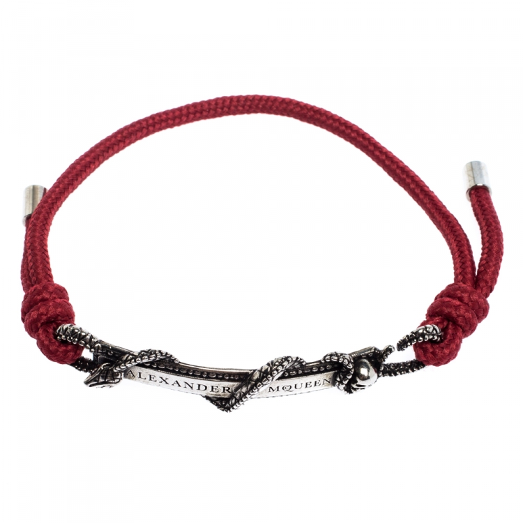 Pre Owned Alexander McQueen Antique Silver Tone Skull Snake Bar Bracelet